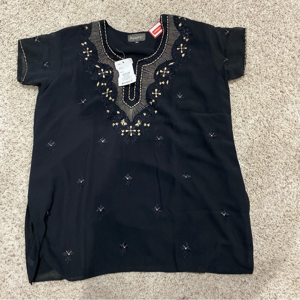 Avoke Black Top with Gold Embroidery